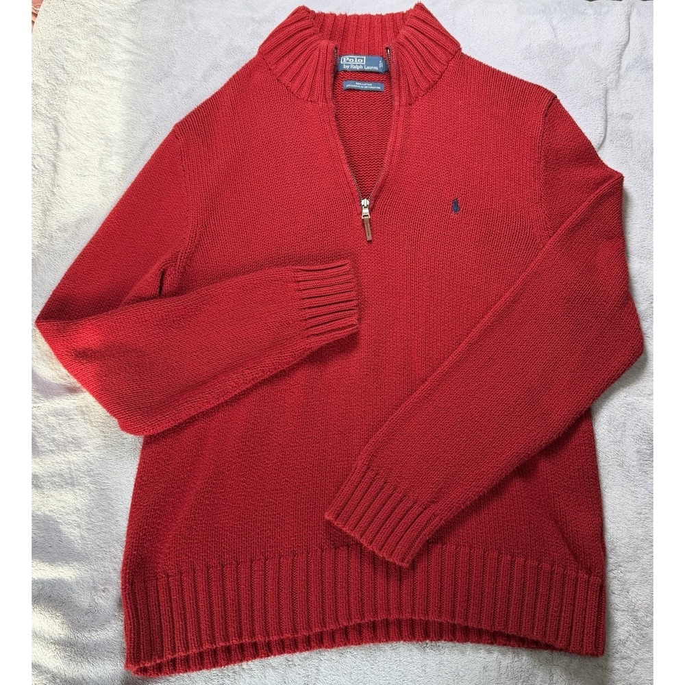 Polo Ralph Lauren Mens Size Large 1/4 Zip Mock Neck Preppy Cotton Sweater